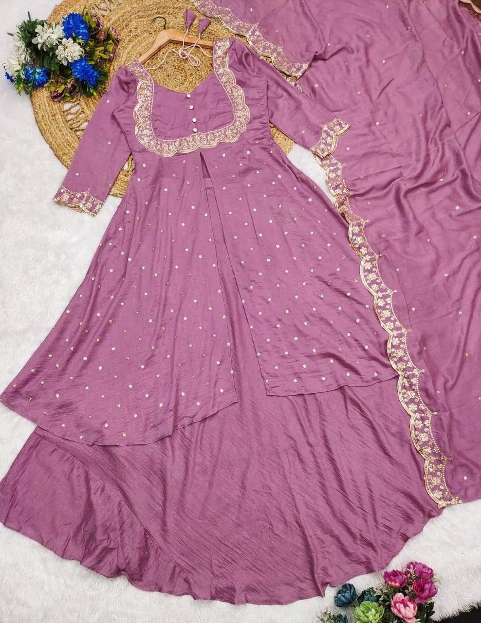 Lavender Embroidered Anarkali Suit