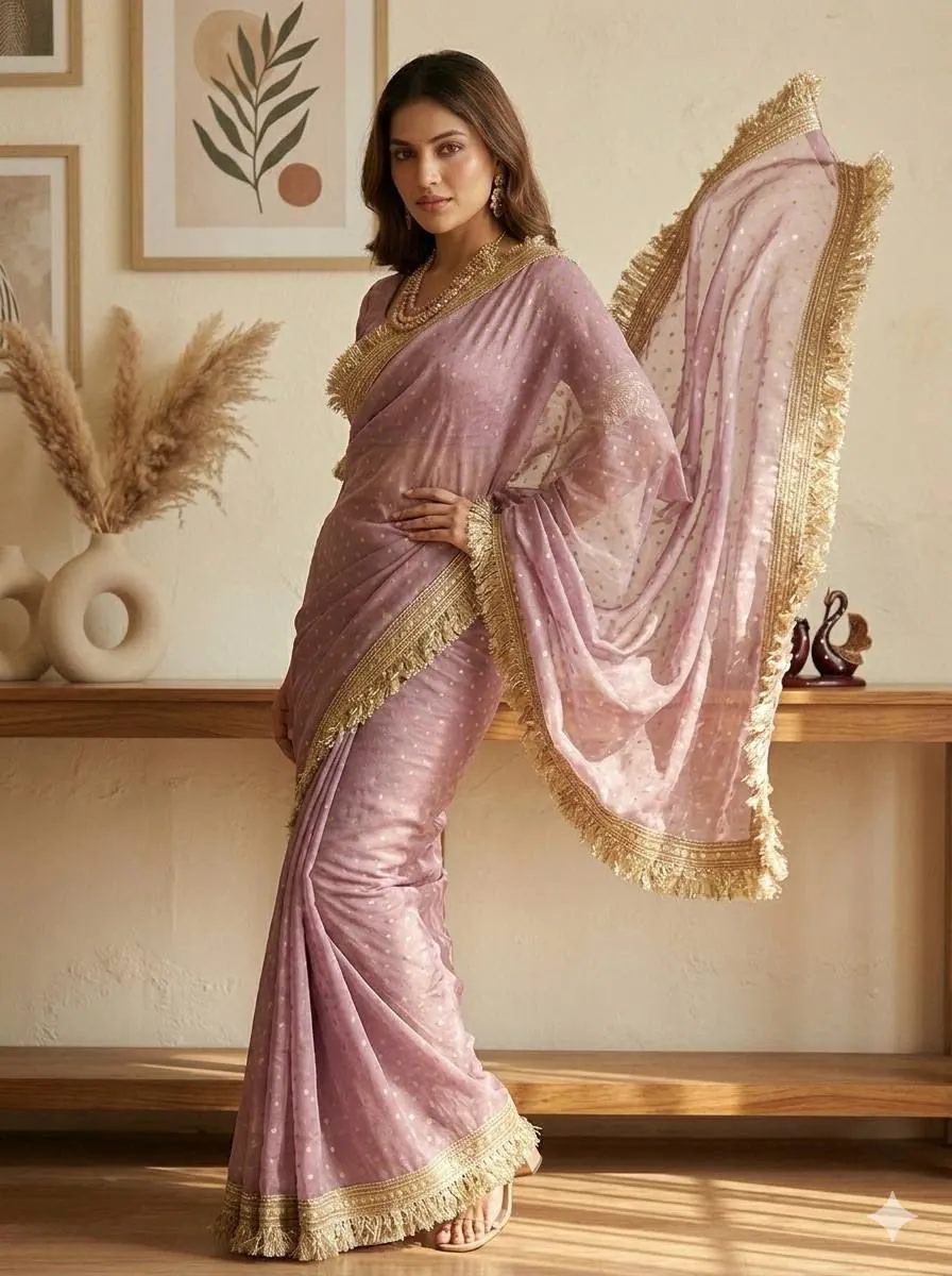 Lilac Tissue Fringe Saree