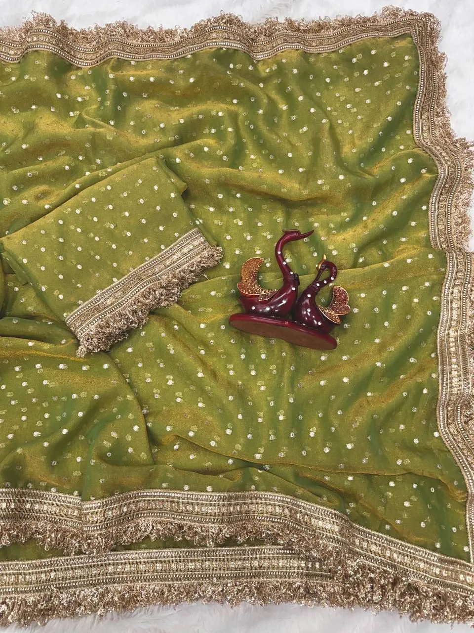 Lime Tissue Fringe Saree