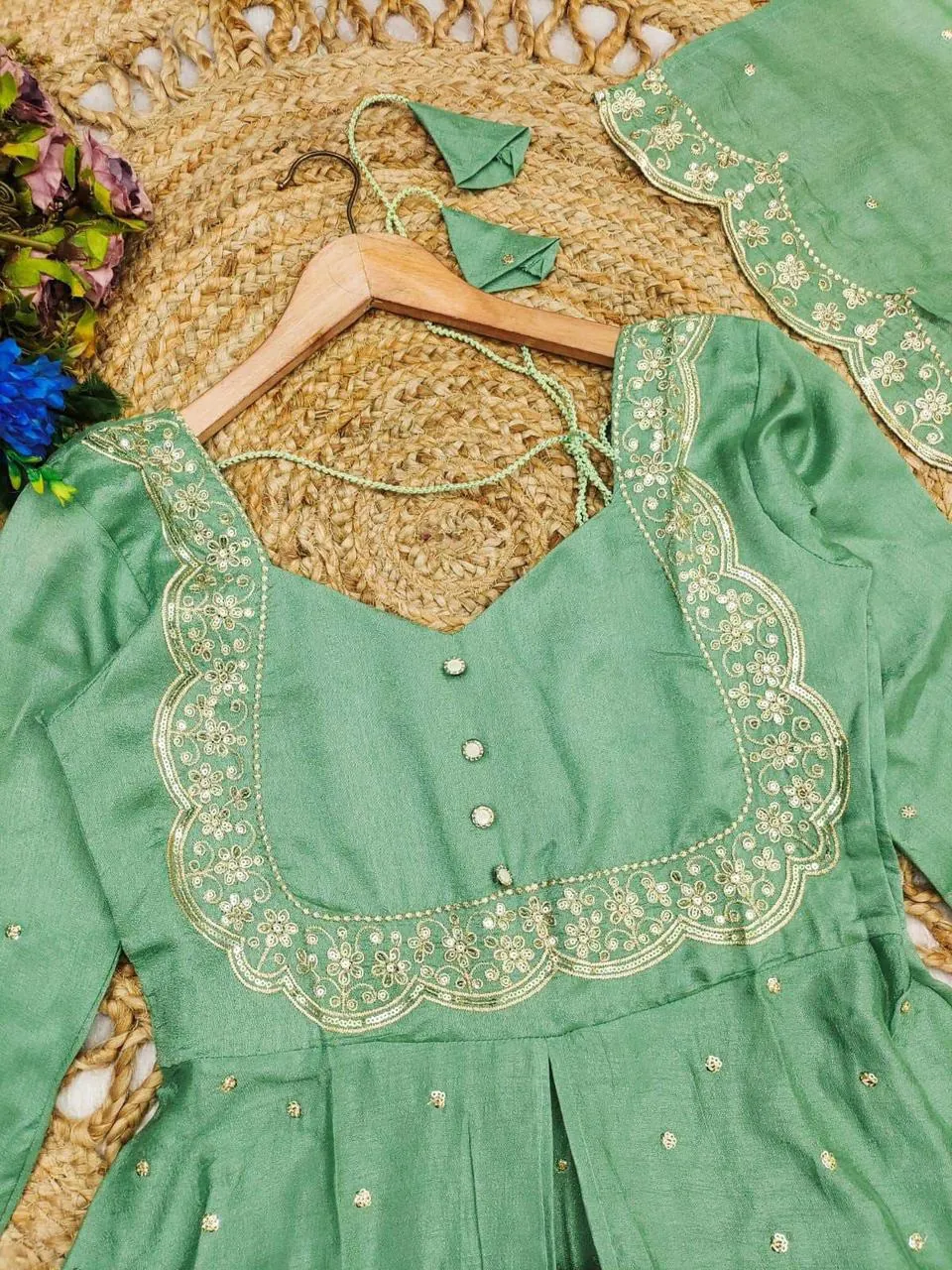 Mint Embroidered Anarkali Suit
