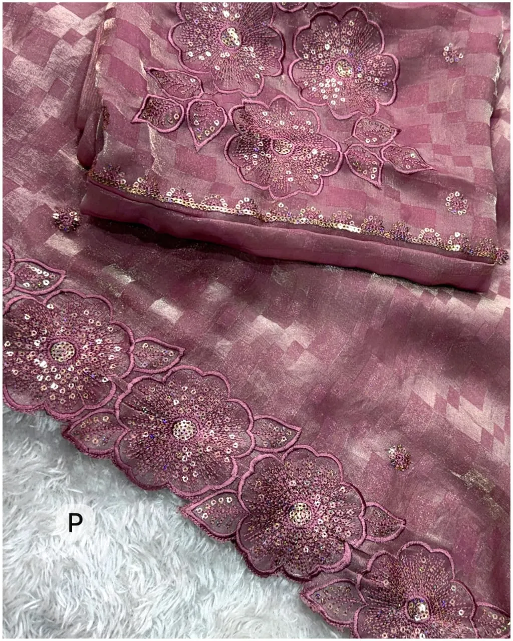 Rose Organza Sequin Saree