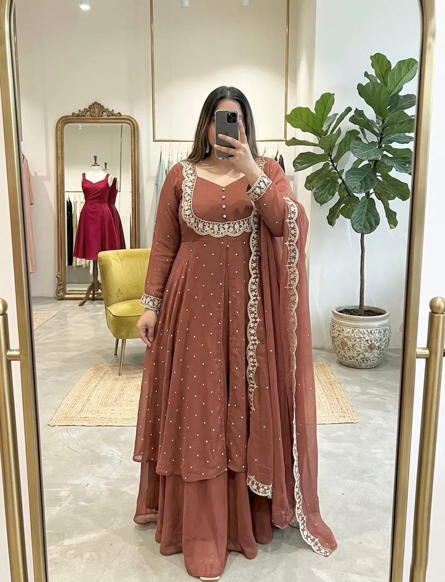 Terracotta Embroidered Anarkali Suit