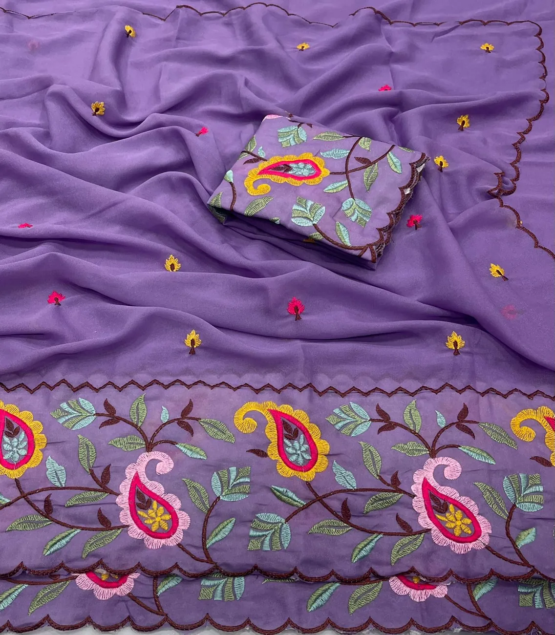 Violet Paisley Embroidered Saree